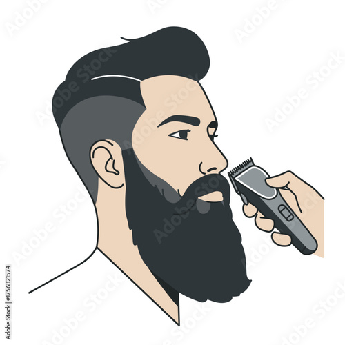 Man getting beard trimmed with electric clipper in salon  
