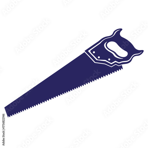 Dark blue hand saw vector illustration isolated on white background for carpentry projects