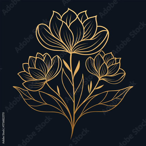 elegant-line-art-flowers-with-gold-outline-effect-.eps