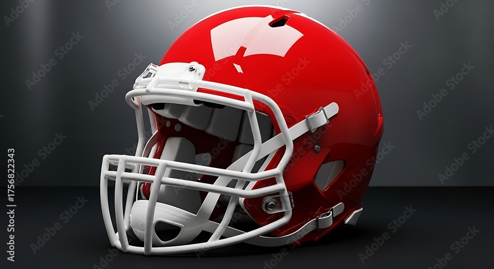 Fototapeta premium Red American Football helmet. Side view