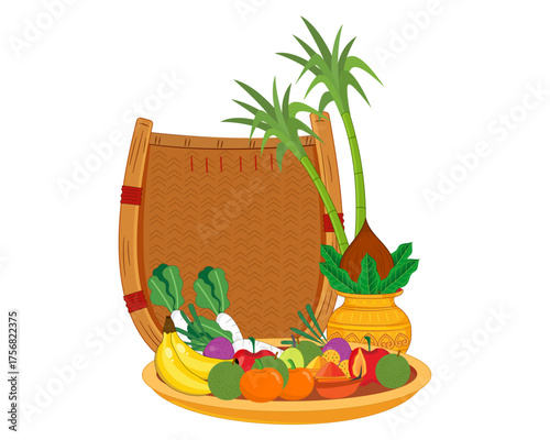 happy chhath puja dedicated to the worship of the Sun god and chhathi maiya vector illustration