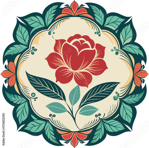 retro-floral-frame-with-textured-petals-and-leaves.eps