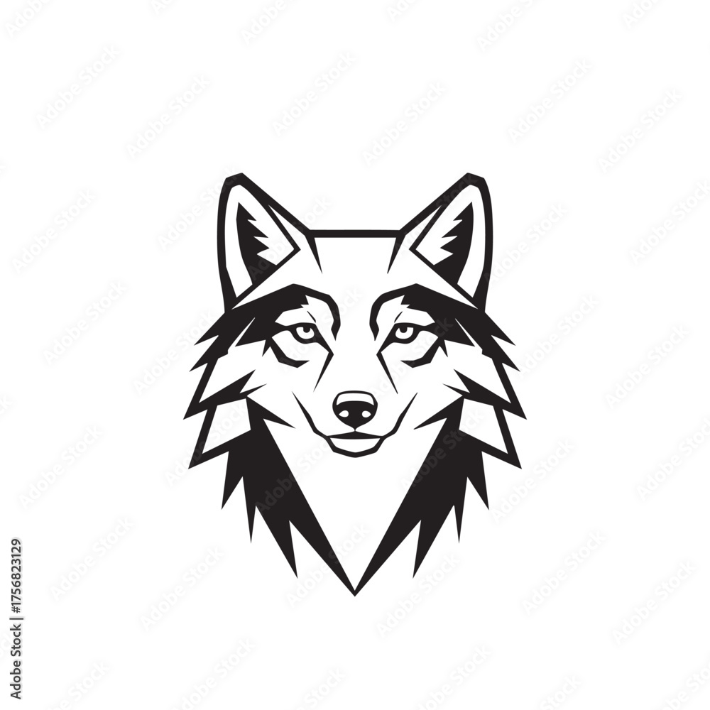 Fototapeta premium Fierce Black and White Wolf Head Emblem with Sharp Angles