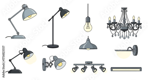 Assorted lighting fixtures on a white background