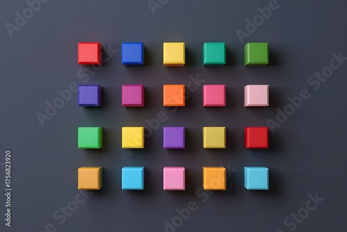 Colorful building blocks arranged in a grid pattern on a dark background