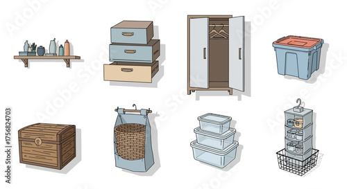 Home storage items including bins drawers closet basket chest and shelf