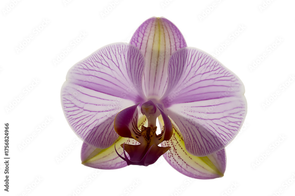 Fototapeta premium Delicate purple orchid flower bloom with striped petals isolated on transparent background