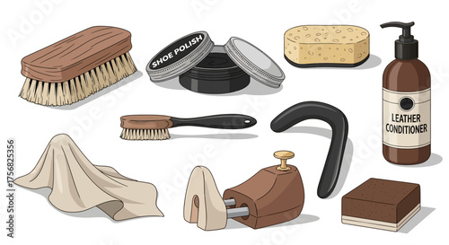 Shoecare brush polish cloth conditioner stretcher horn applicator