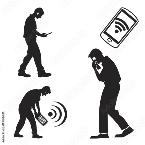 Vector art of people using mobile phone in different situations