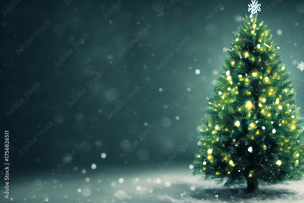 custom made wallpaper toronto digitalAbstract blurred bokeh background of Christmas tree with snow and copy space, holiday and celebration concept