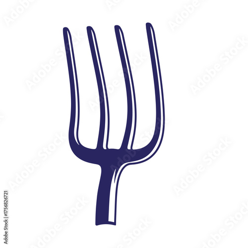 Simple dark blue pitchfork illustration on a white background isolated farming tool