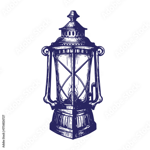 Detailed vintage lantern illustration depicting light and old fashioned exploration concept