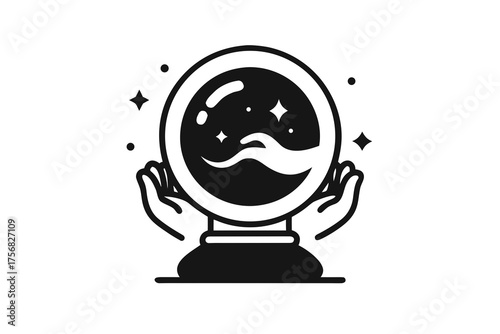 Crystal ball with hand icon mystical fortune telling magic theme  