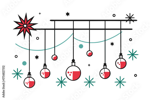 Musical staff with hanging ornaments line music decoration icon