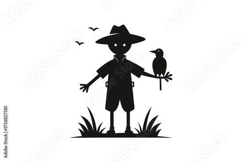 scarecrow with crow icon autumn field halloween farm decoration