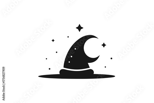 Witch hat floating stars Halloween magic decoration mystical spooky party icon