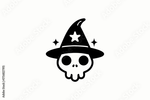 Witch hat on skull Halloween spooky decoration costume mystical celebration