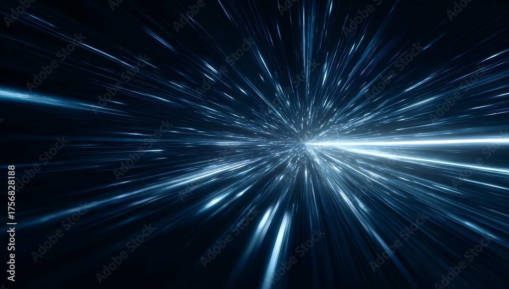 Fototapeta premium Abstract representation of a powerful energy burst with bright blue light streaks radiating outwards against a dark background creating a sense of speed and motion