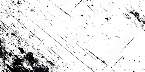 Abstract Black Ink Stains & Scratches grunge black and white distressed texture background.