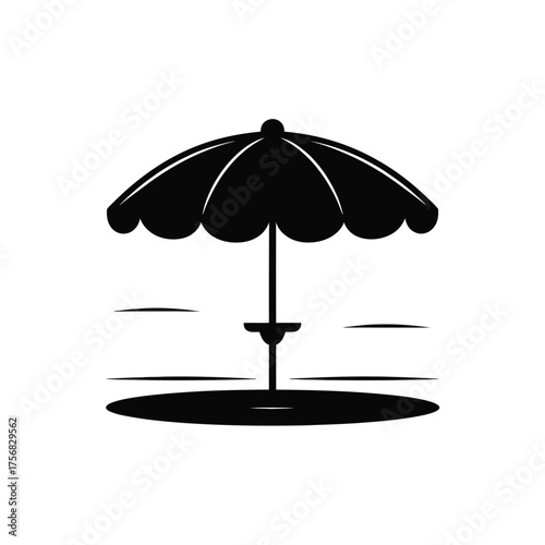Simple black silhouette of a beach umbrella on a white background