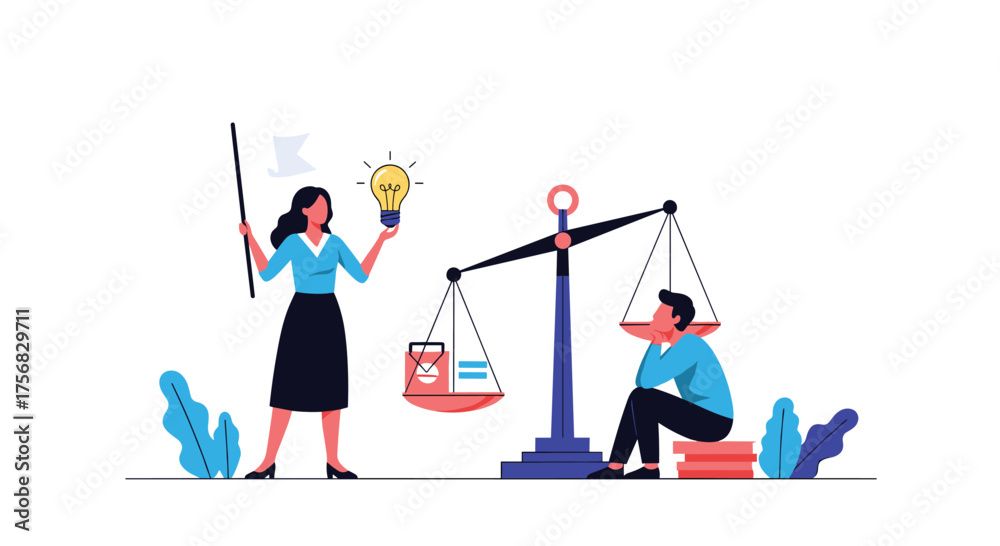 Fototapeta premium Illustrating the balance between employee well-being and business productivity.