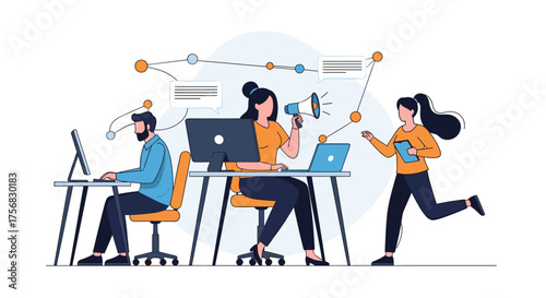 Digital marketing team coordinating efforts across platforms for campaign success.