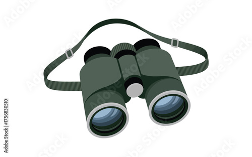 Green binoculars with strap isolated on white background