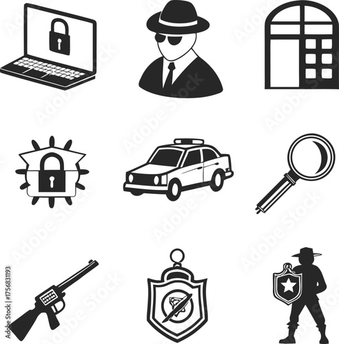 Cyber Security Icons Set – Data Protection, Hacking, Encryption, Safety Symbols