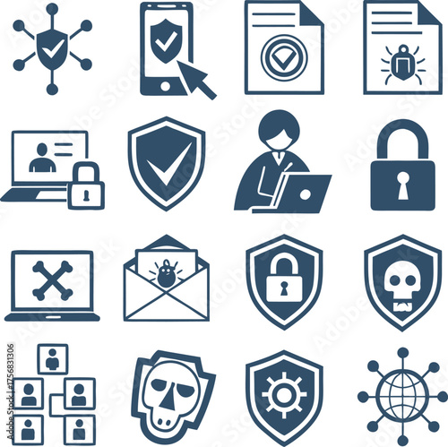 Cyber Security Icons Set – Data Protection, Hacking, Encryption, Safety Symbols
