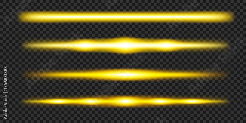 Yellow laser line effect. Gold beam set, shining divider