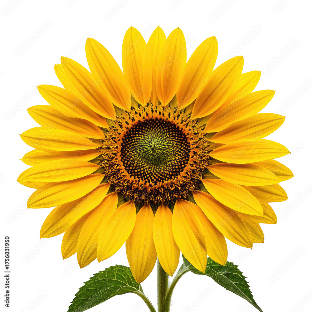 Fototapeta premium Vibrant sunflower with golden petals against a solid black background