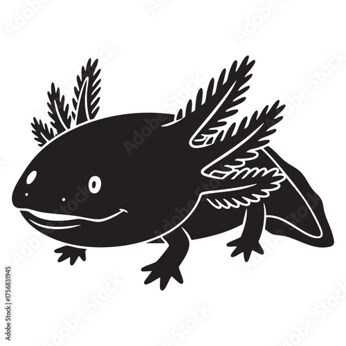 Happy Axolotl Silhouette - Cute and Friendly Aquatic Animal