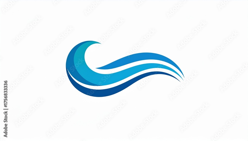 Fototapeta premium Stylized blue wave logo design element on white background.