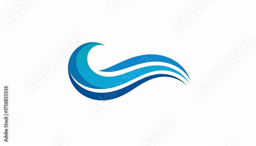 Stylized blue wave logo design element on white background.