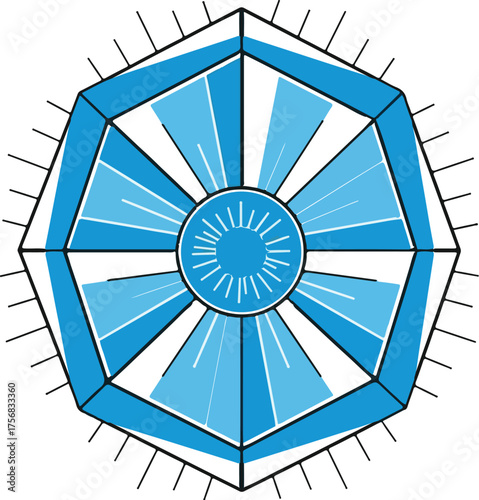 Geometric sunburst vector illustration abstract radial design element isolated on white background