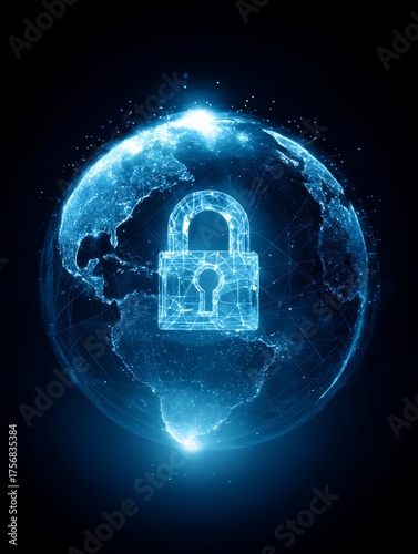 Wallpaper Mural Digital Security Globe Network Padlock Global Data Protection Concept Torontodigital.ca