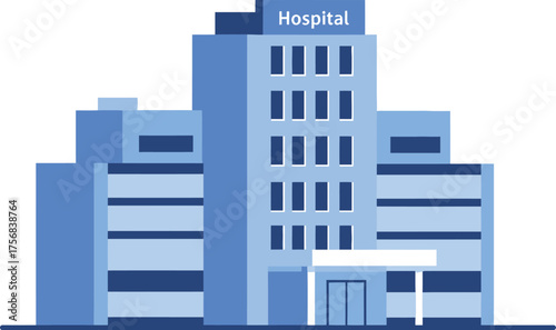 Modern hospital building architecture flat design medical healthcare facility front view isolated on transparent background