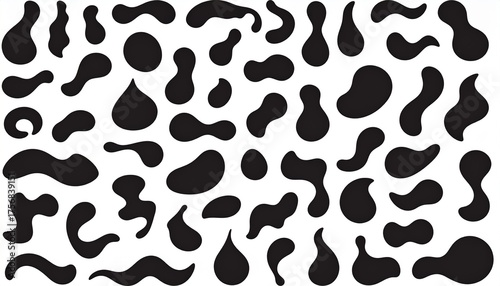 Collection of abstract black shapes on a white background.