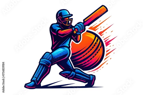 Dynamic cricket batsman sports logo illustration