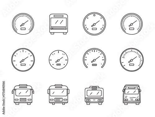 Bus Speedometer Line Art Digital Display