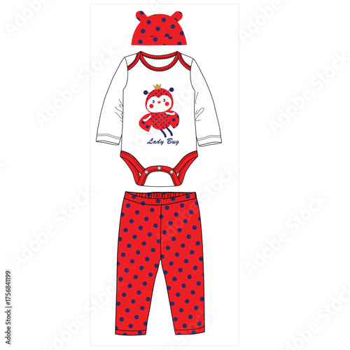 girls  bodysuit with pant  little lady bug  print.eps