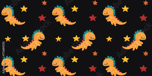 seamless pattern with cute funny dinosaurs