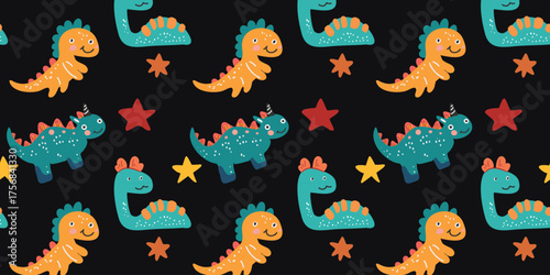 vector illustration happy dinosaurs seamless texture