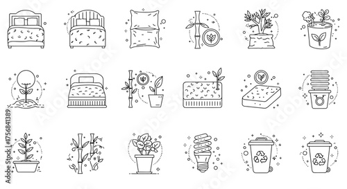 Sustainable living concept with eco-friendly products icons representing green lifestyle in modern home illustrating responsibility and healthy choices.