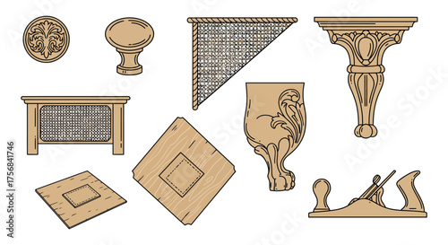 woodworking elements a collection of vintage woodworking tools and furniture details ideal for antique restoration and classic design projects crafts and hobbies.