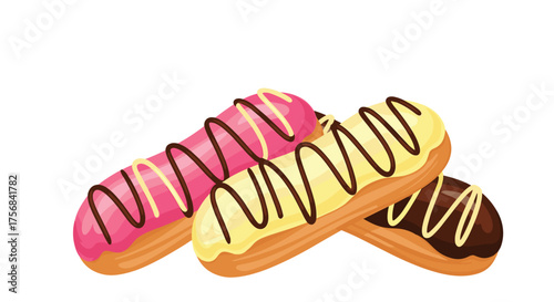 A delectable selection of three assorted eclairs.