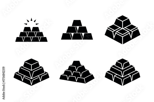 Gold Bar Icons Set Vector Collection in Black Silhouette Style
