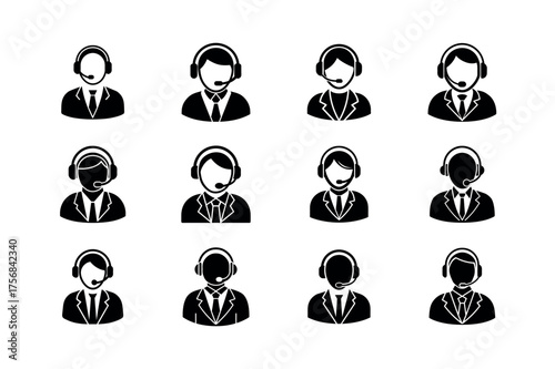 Customer Service Icons Set Vector Collection in Black Silhouette Style