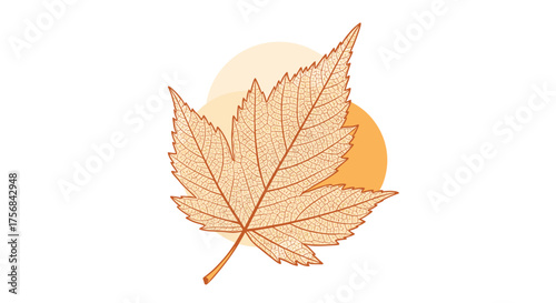 An autumn maple leaf with warm circular shapes behind it.