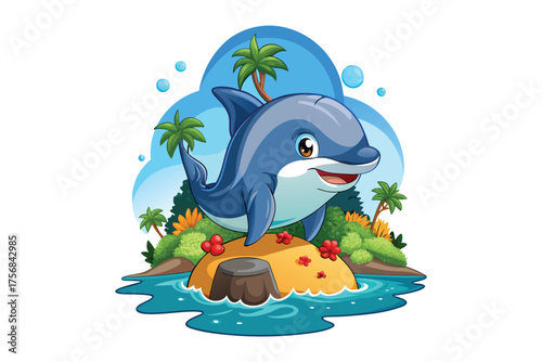 False killer whale fish shy passionate goes island vector illustration isolated on white background